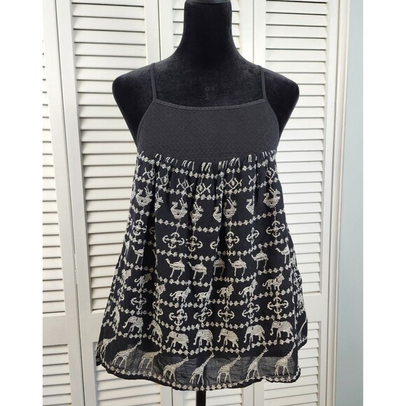 Antropologie HD in Paris Small Embroidered Boho Tank Black - Picture 1 of 7